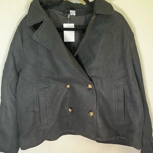 H&M Black Pea Coat Structured Double-Breasted